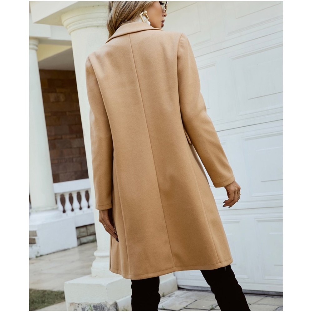 Cozy Camel Tan Button up Double Breast Pea coat Jacket - Picture 6 of 9